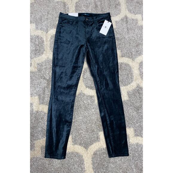 NWT 7 For All Mankind $189 size 27 The Ankle Supper Skinny Green Velvety Pants - Picture 1 of 12